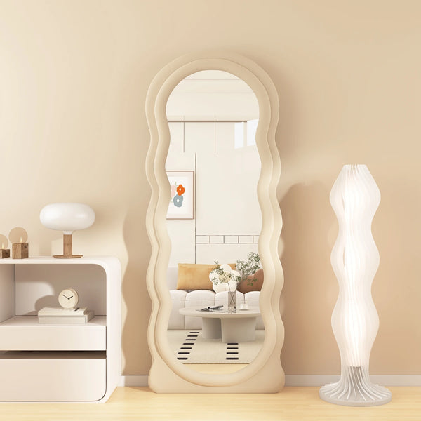 Irregular Wavy Velvet Floor Standing Full Body Mirror