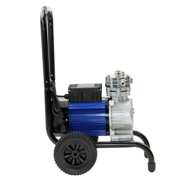 Electric High Pressure Airless Paint Sprayer side view with black and blue design for efficient painting.