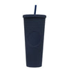 Large Capacity Eco-Friendly Durian Straw Cup in textured dark blue with straw, perfect for eco-conscious hydration.