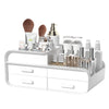 Double-Layer Cosmetics Storage Box with makeup brushes and skincare products organized in a sleek design.