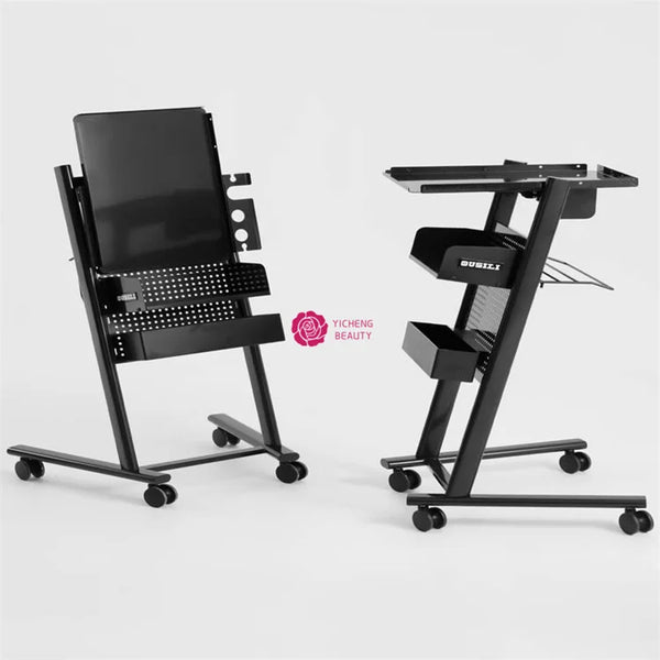 Multi-Function Professional Barber Trolley showcasing a slim mobile workstation design with wheels and storage compartments.