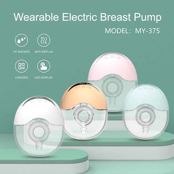 Portable Hands-Free Baby Breast Feeding Pump - Wearable Electric Breast Pump model MY-375 with LED display and 4 modes.