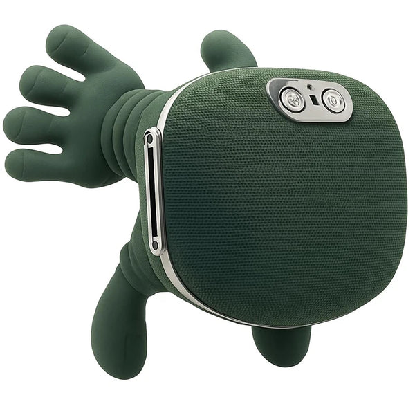 Cordless Neck Massager Machine in green, shaped like a playful character with arms and a friendly design.