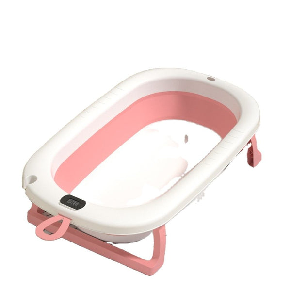 Cute Portable Small Foldable Baby Bath Tub in pink and white color, designed for small spaces and easy storage.