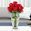 Ribbed Crystal Glass Flower Vase with Scalloped Rim
