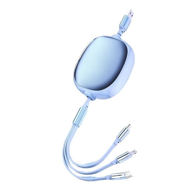 3-in-1 Retractable Fast Charging USB Cable with three connectors for versatile charging options.