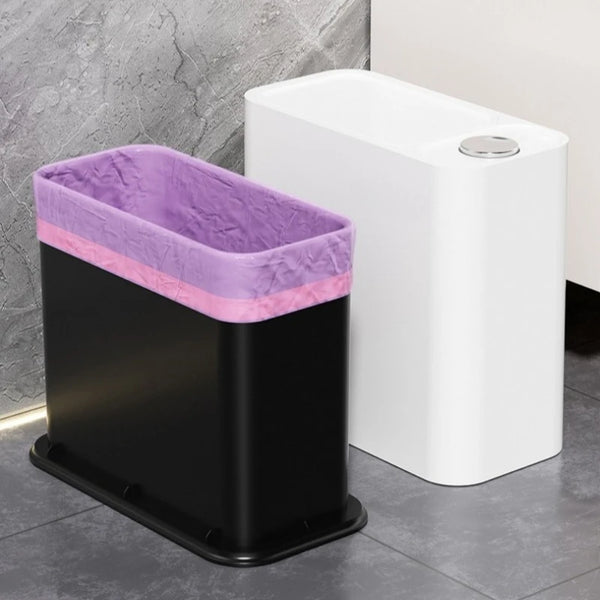 Covered Trash Can in black and white, designed to keep waste contained and odor-free.