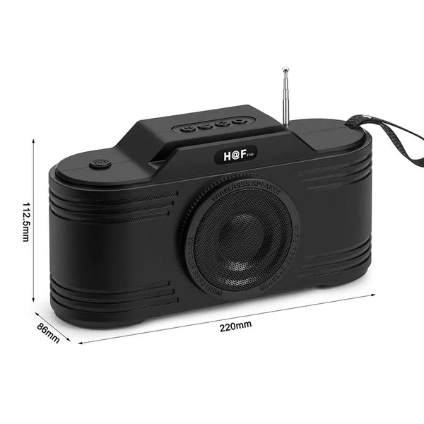 Creative Camera Portable Wireless Solar Speaker with sleek black design and dimensions 220mm x 86mm x 112.5mm.