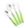 24 Piece Stainless Steel Blue Handle Cutlery in a stylish setting, featuring green striped handles for a modern touch.