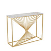 Nordic Golden Marble Console Table with gold geometric base and marble top, perfect for modern interiors.