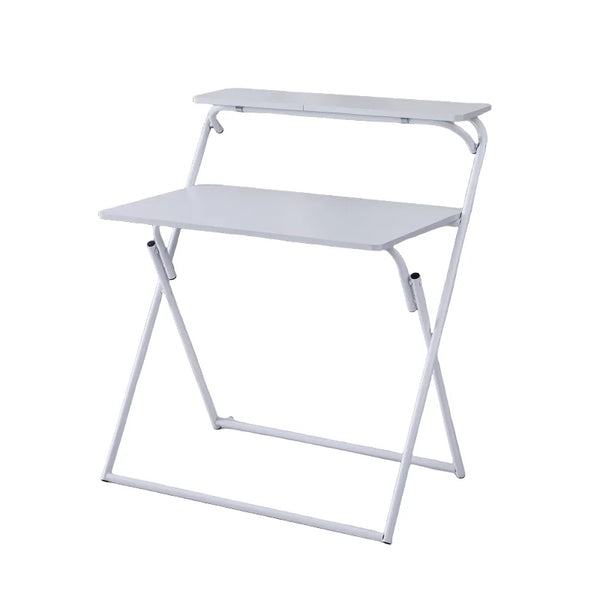 Metal Legs Folding Computer Desk with a white finish and two-tier design for versatile workspace organization.