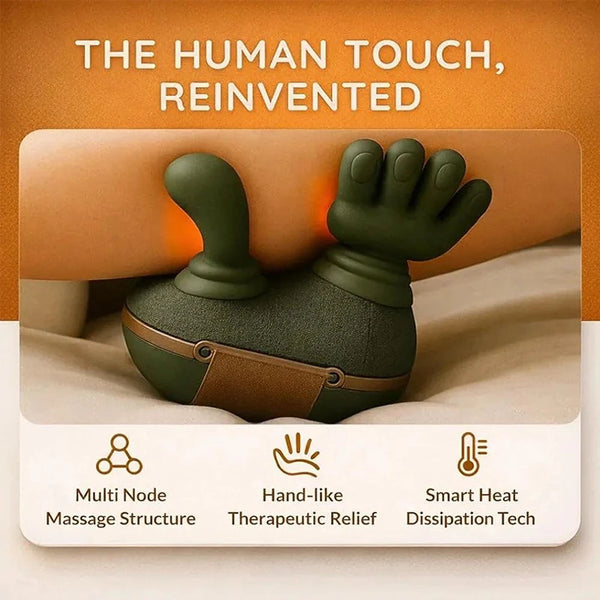 Cordless Neck Massager Machine showcasing human touch with multi-node massage structure and smart heat tech.