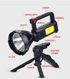 Folding LED Camping Torch Work Lamp with Stand showcasing its features and adjustable stand for versatile lighting.