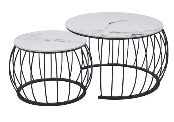 Modern Luxury Round Coffee Tea Table with elegant marble tops and stylish black wire bases.