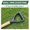 Close-up of Heavy Duty Steel Garden & Construction Digging Shovel handle on grass, showcasing its durable design.
