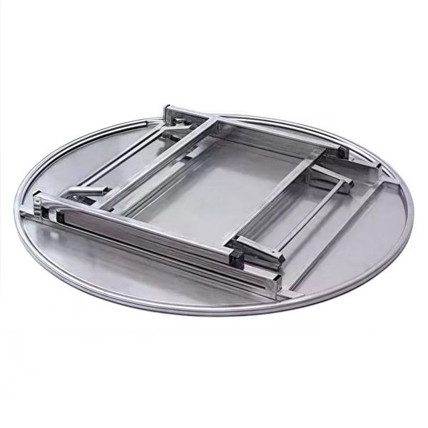 Foldable Stainless Steel Table, showing the compact design for easy storage and portability.