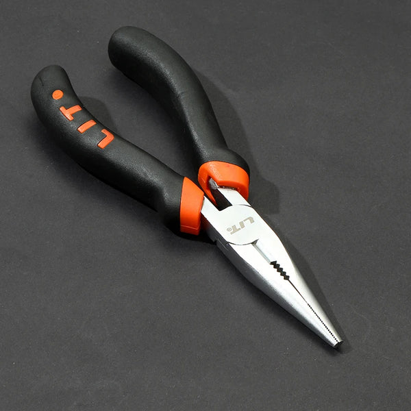 6-inch Long Nose Combination Pliers with ergonomic grips, ideal for precision gripping, bending, and cutting tasks.