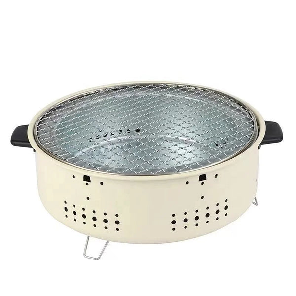 Portable Charcoal Grill & Outdoor Cooker for camping and outdoor adventures with a round grill design.