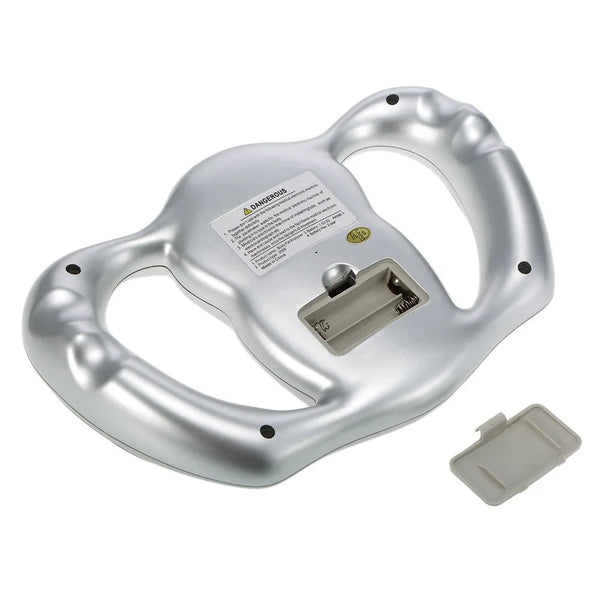 Handheld Digital BMI and Body Fat Analyzer back view showing battery compartment and ergonomic design.