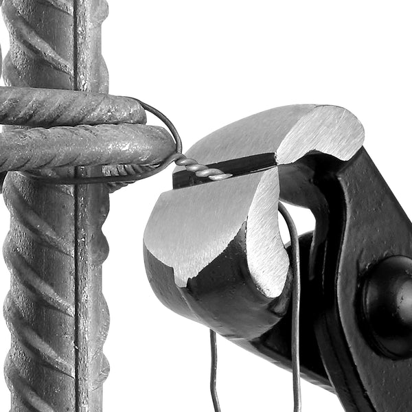 Close-up of Tower Pincer 200mm gripping wire around a metal rod for secure fastening.
