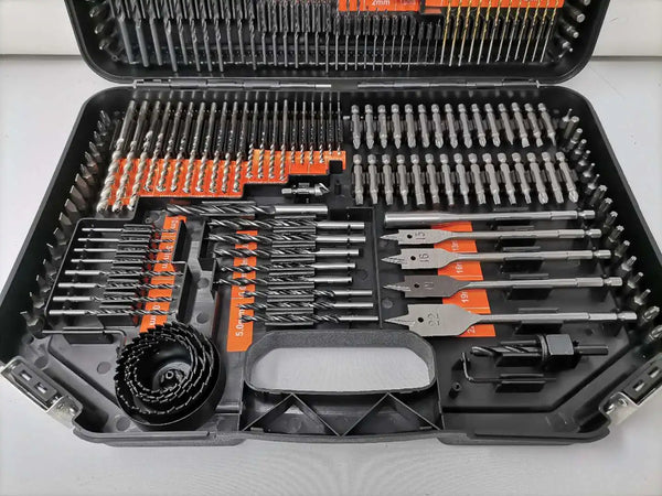 246 Bits Combination Drill Bit Set displayed in a portable case, showcasing various drill bits and accessories.