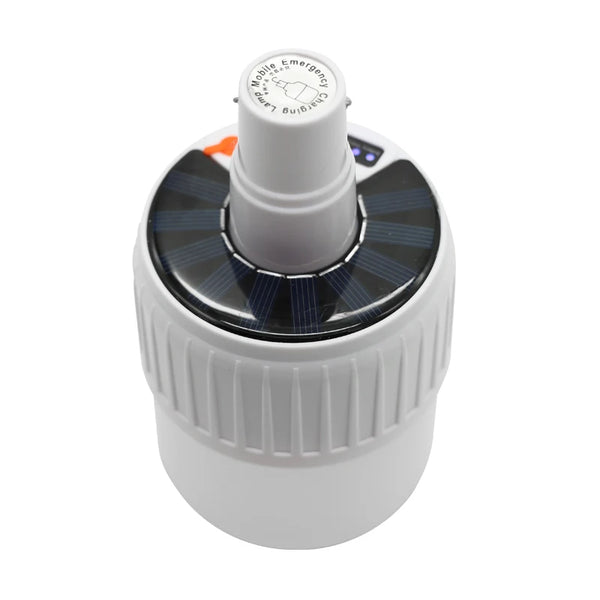 Portable Solar LED Emergency Lamp with solar panel and charging capabilities for outdoor use and emergencies.