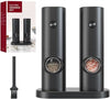 Electric Salt & Pepper Grinder Set displayed with packaging and cleaning brush for easy seasoning.