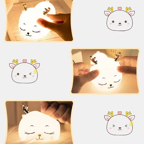 Cute Deer RGB Colorful Pat Control Night Light providing a soft and cozy glow with touch-activated LED features.