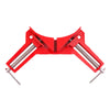 A 90-Degree Right Angle Corner Clamp for woodworking, featuring sturdy red construction to hold pieces firmly at right angles.