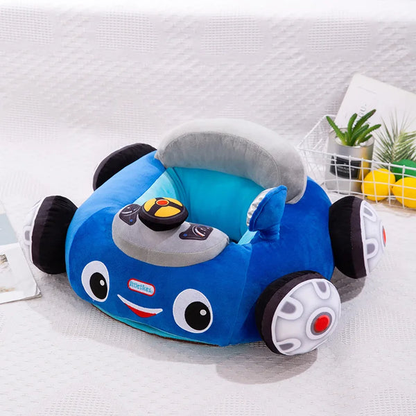 Kids Cartoon Car Stuffed Doll, a blue plush toy car with a smiling face and comfortable seat for kids.