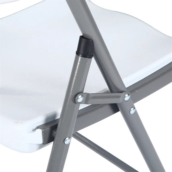 Foldable Plastic Outdoor Chair with Metal Frame close-up showing the sturdy design and foldable feature.
