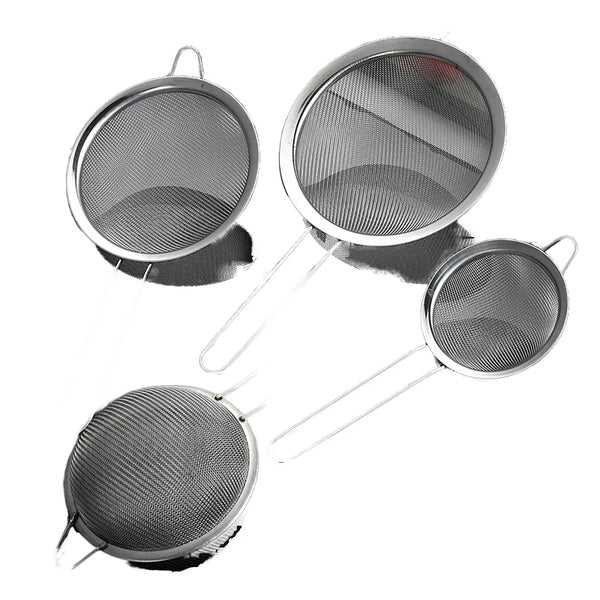 Ultra Fine Mesh Stainless Steel Skimmer Spoon set with various sizes for effective food draining and lifting.
