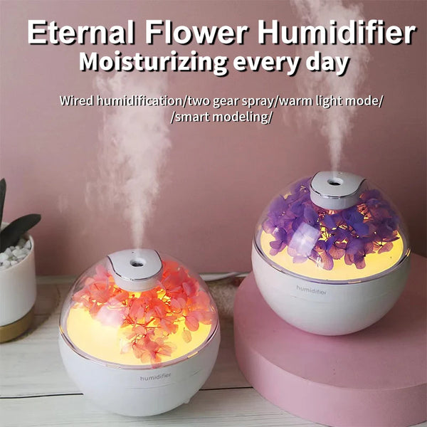 Mini Ultrasonic Cool Mist Humidifier with colorful flower designs and mist.