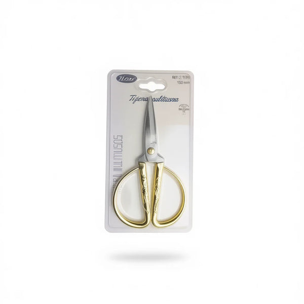 150mm Stainless Steel Sewing Scissors in packaging, ideal for precise fabric trimming and intricate embroidery.