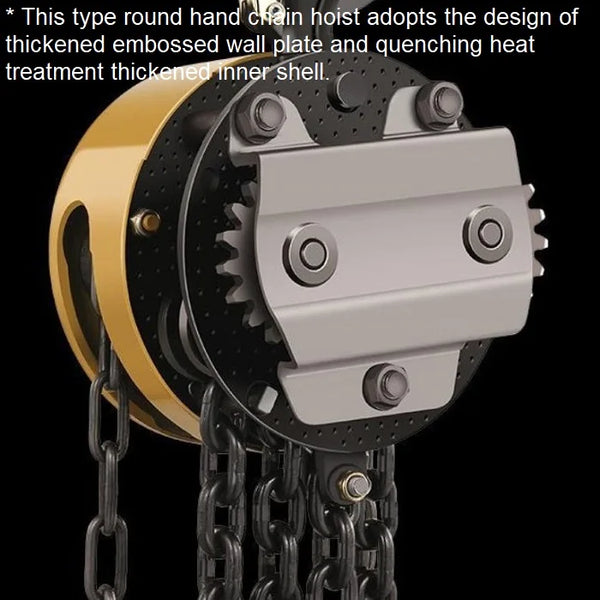 European Hook Manual Chain Hoist with thickened wall plate design and inner shell for heavy load handling.
