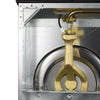 Interior view of a home cooking gas stove showing the burner and metal components for efficient cooking.