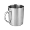 Double Wall Stainless Steel Camping Tumbler Travel Coffee Cups Set with a shiny stainless steel finish and a sturdy handle.