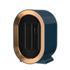 Portable PTC Electric Fan Heater in stylish blue and copper design for efficient warmth in small spaces.