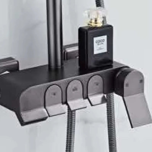 Brushed Thermostatic Square Rainfall Shower System control panel with sleek design and modern finishes.