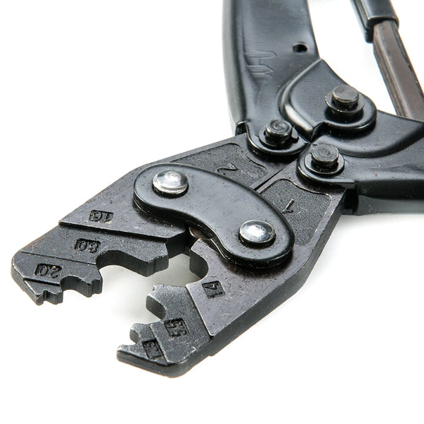 Close-up view of 1.25-16mm Ratchet Crimping Plier Tool for heavy-duty electrical connections.