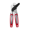 Stainless Steel Manual 3-in-1 Can Opener with red ergonomic handles and a robust cutting wheel.