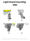 4.5M Telescopic Fishing Rod with 360 Light COB Lamp: Light board mounting step illustrations showing how to attach lighting equipment securely.