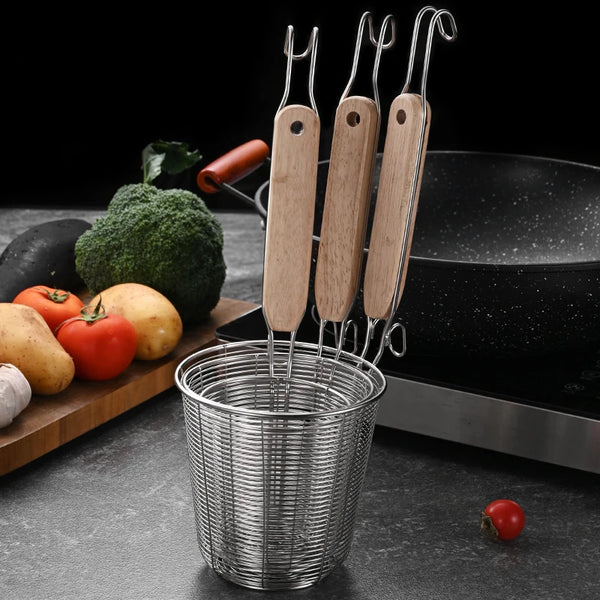 Stainless Steel Frying Basket with Wooden Handle