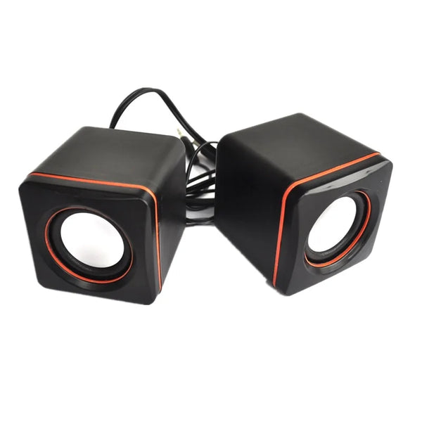 Mini USB Wired Speaker PC Speaker with black square design and orange accents, ideal for PC audio.