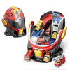 Creative Garage Fire Rescue Car Track with fire truck and racing helmet playset.