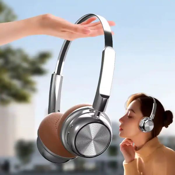 Portable ENC Noise Reduction Over-Ear Headphones displayed outdoors with a user wearing headphones.