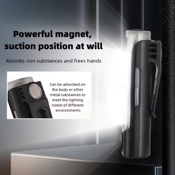 Portable Solar COB Work Light - Bright & Reliable Lighting features a powerful magnet for hands-free use.