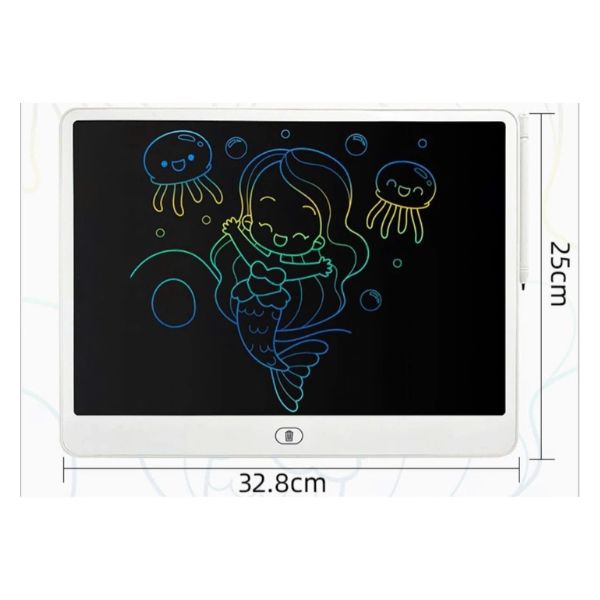 Colorful drawing on an LCD Writing Tablet Drawing Board featuring a mermaid and jellyfish, size 32.8cm x 25cm.
