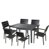 Outdoor Teak and Aluminium Dining Table with 4 Armchairs in a stylish outdoor setting.