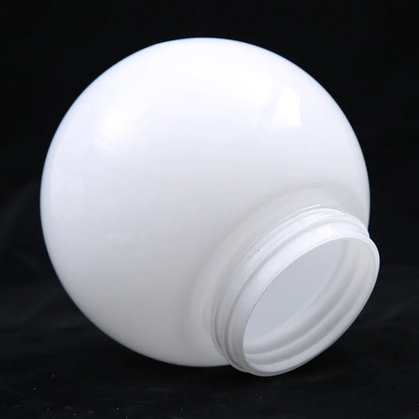 Blown Opal White Glass Globe Ball Lampshade shown at an angle with smooth spherical form on a dark background.